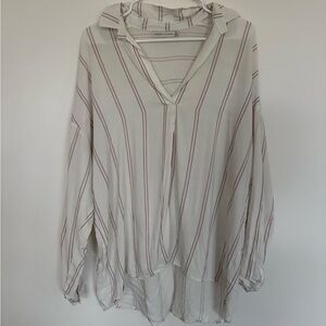 Paper Crane Striped V-Neck Blouse - White and Pink